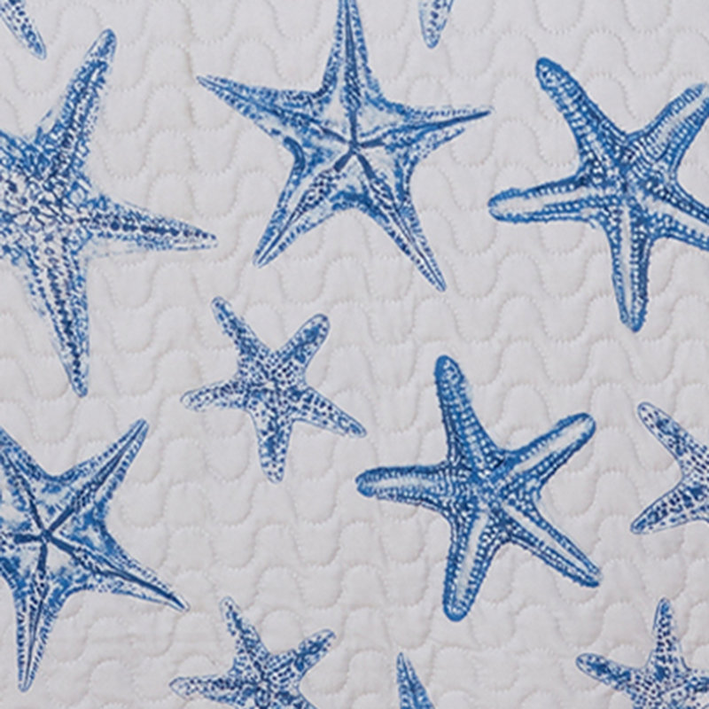 Nautical Blue Starfish Reversible Quilt Set with Shams, Full / Queen Quilt + 2 Standard Shams, Blue