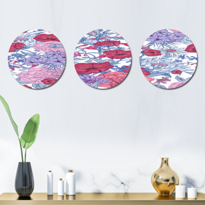 Ensemble de 3 décorations murales florales rétro