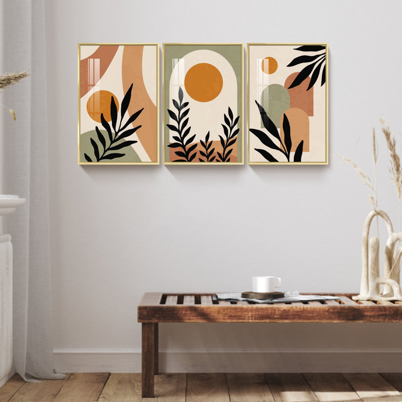 " Boho Artwork " 3 - Pieces, 16" H x 36" W x 1" D, Gold