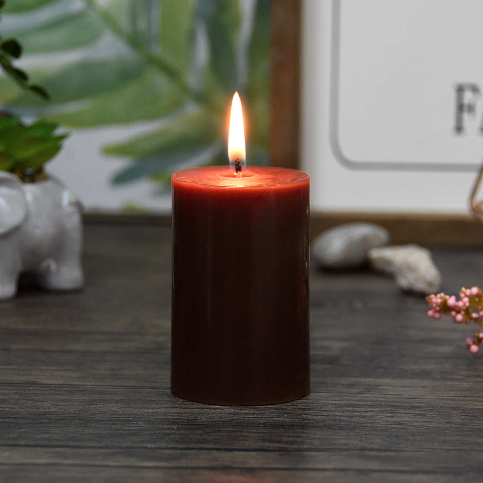 Oliva Unscented Pillar Candle, Brown, 1, 3" H x 2" W x 2" D