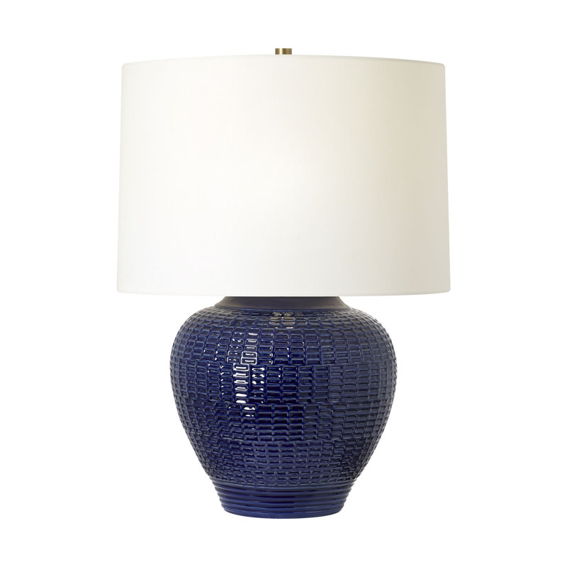 Lauren Ralph Lauren Marcel 1 Light Bedroom Home Office Living Room Lamp In New Finish With White Linen Shade, Blue