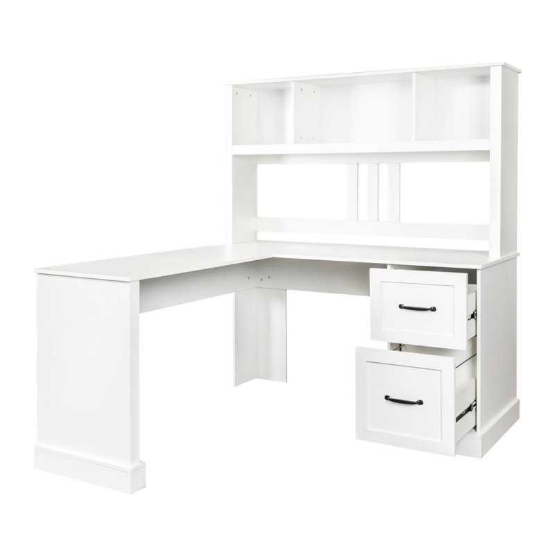 Bureau d'ordinateur pour le bureau à domicile, beaucoup de rangement, 2 tablettes, 2 grands tiroirs, comptoir imperméable, vaste bureau avec rangement, options abondantes, surface lisse, bureau