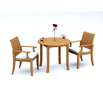 3 Pcs Grade-A Teak Wood Dining Set: 36" Round Table And 2 Lagos Arm Chairs #11LG0702