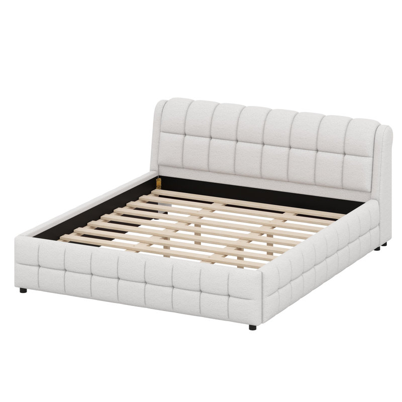 Upholstered Platform Bed With Modern Silhouette, White