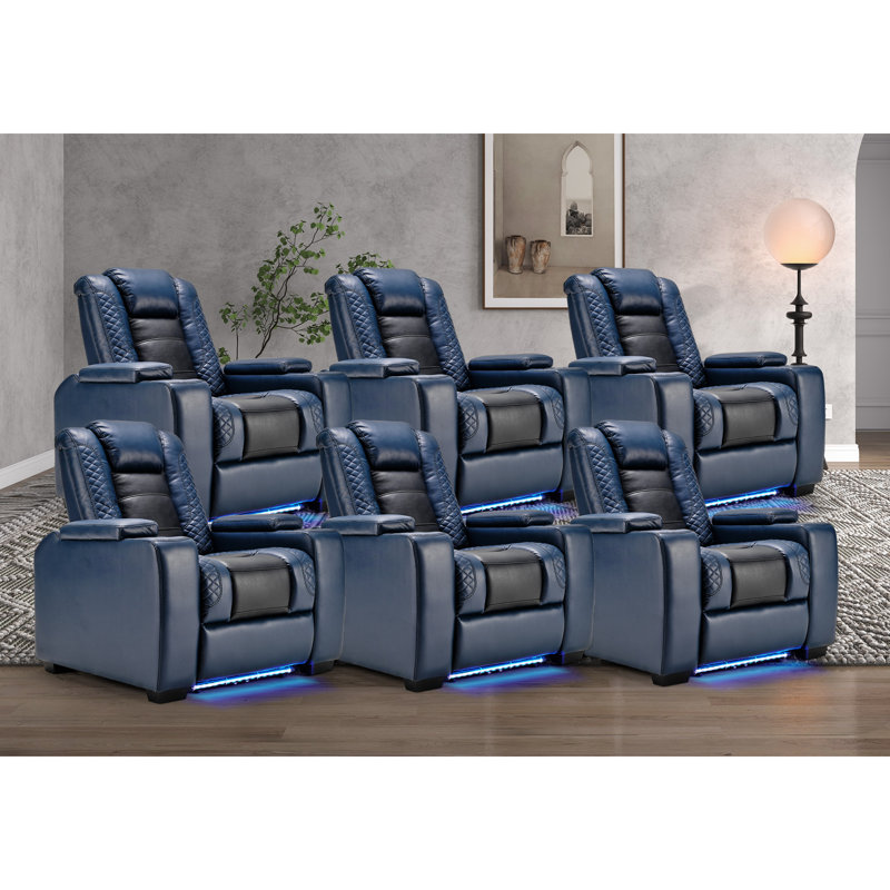 Fauteuil de cinéma maison inclinable 39 po avec porte-gobelets DEL USB (ensemble de 6), Bleu