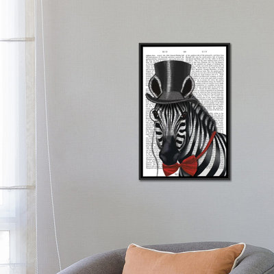 «Sideway Zebra with Top Hat and Bow Tie I», impression sur toile