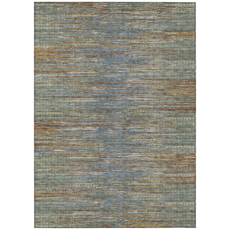 Machine Washable Indoor/Outdoor Chantille ACN2642 Abstract Rug, Basil, 5' x 7'6"