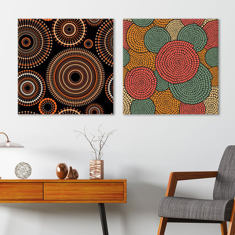 "Totem rétro", art géométrique multicolore mandala sur toile, 2 pièces, H 24 po x l 48 po x P 1,5 po