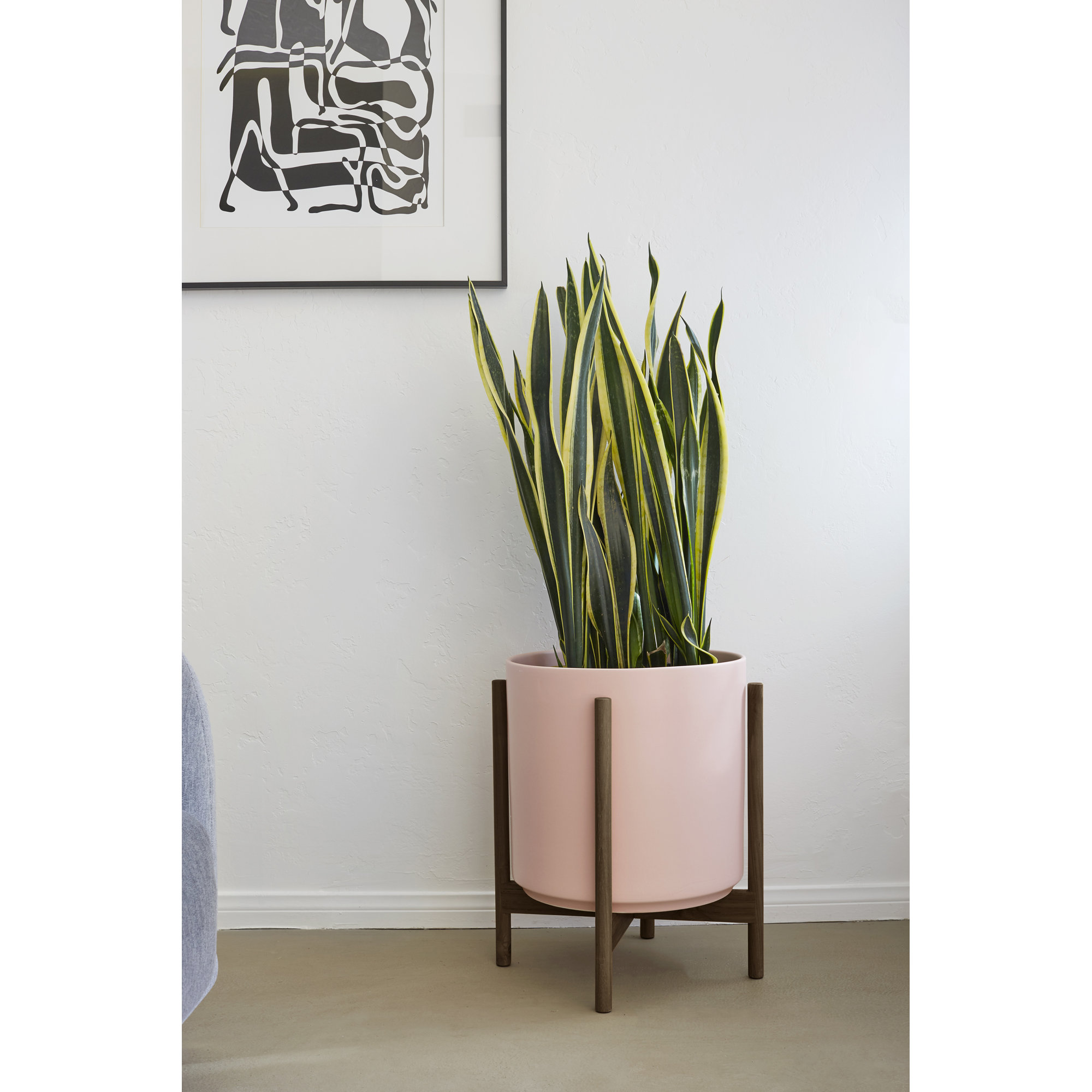 Riverside Handmade Ceramic Pot Planter, Blush/Darkened Teak, 18.25" H x 12.6" W x 12.6" D