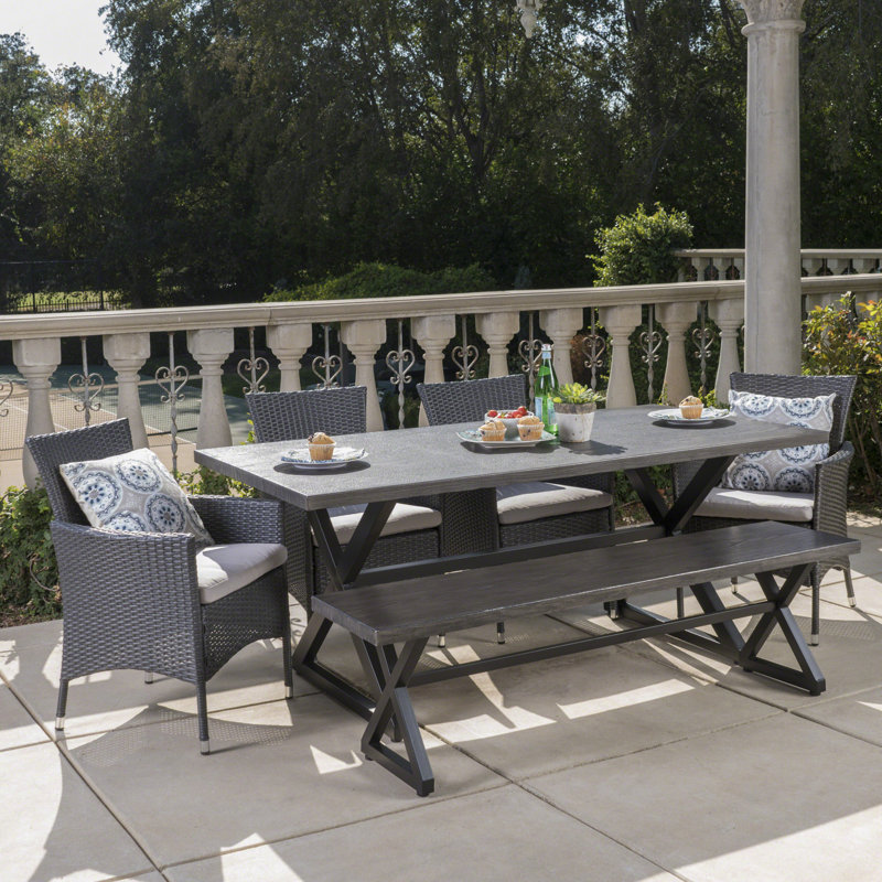 Kiser Rectangular 6 - Person 70.5" Long Dining Set with Cushions, Grey