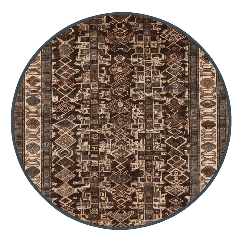 Tapis noir Art Deco lavable à la machine, Rond 8 pi