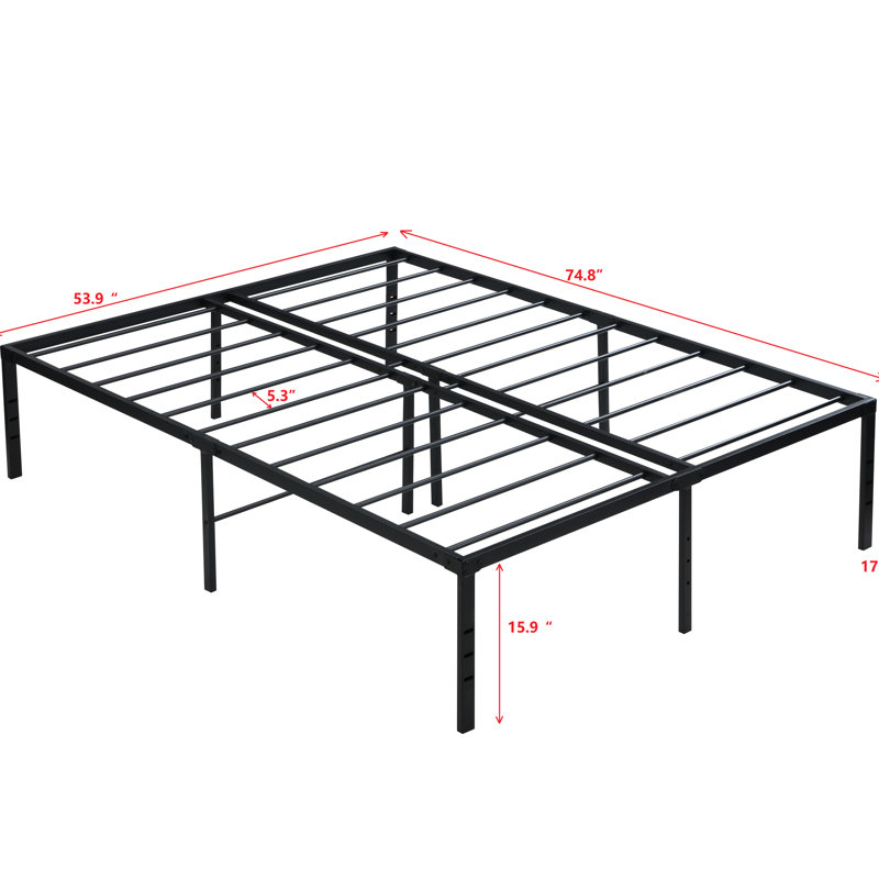 Full Size Heavy Duty Metal Bed Frame In Black, Fast And Quiet Assembly, Can Hold 1000 Pounds, Evenly - Distributed Mattress Support, Under Space For Storage, Used Bedroom, Guest Room, Etc., Leg Holes