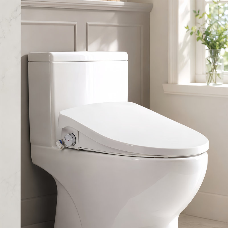 Smart Bidet Seat with Side Knob & Remote, Instant Heating, Heated Seat, Warm Dryer, Night Light