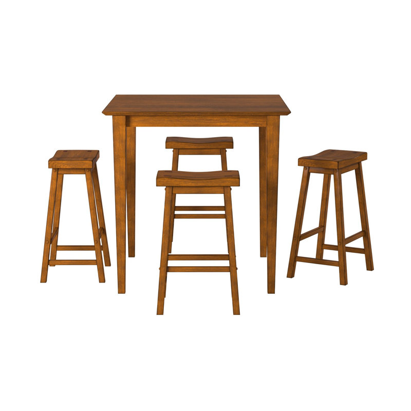 29-Inch Bar Height Stools, 2-Piece Set, Solid Wood Saddle Seat, Oak Finish | Gift Idea, Oak