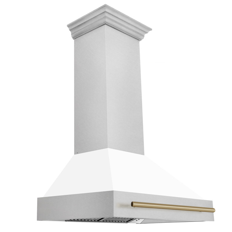 36" ZLINE Autograph Edition Fingerprint Resistant Stainless Steel Range Hood with White Matte Shell, Champagne Bronze