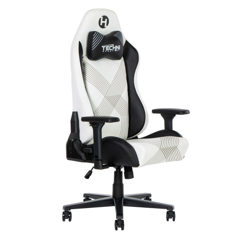 Black & White Pu Upholstery Gaming Chair With 3d Arms & Comfort Edge Back Pillow