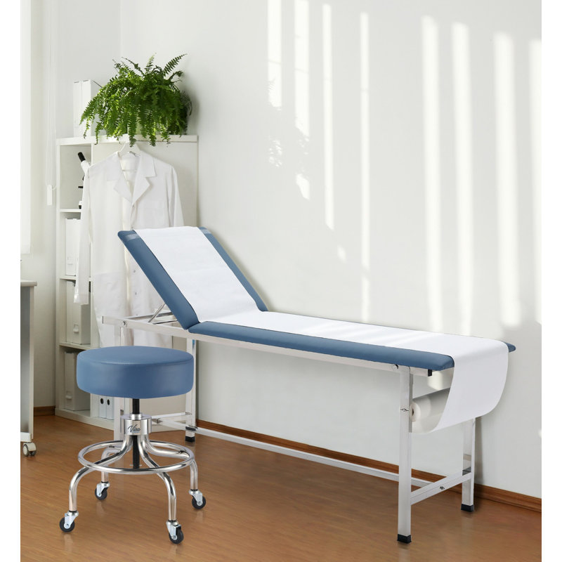 Tabouret de bureau pneumatique rembourré antimicrobien avec repose-pieds circulaire, Bleu