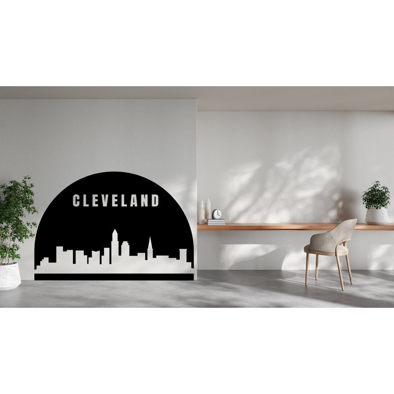 Autocollant mural Cleveland City Skyline Arch City Cleveland, Ohio, H 35 po x l 52 po, Noir mat