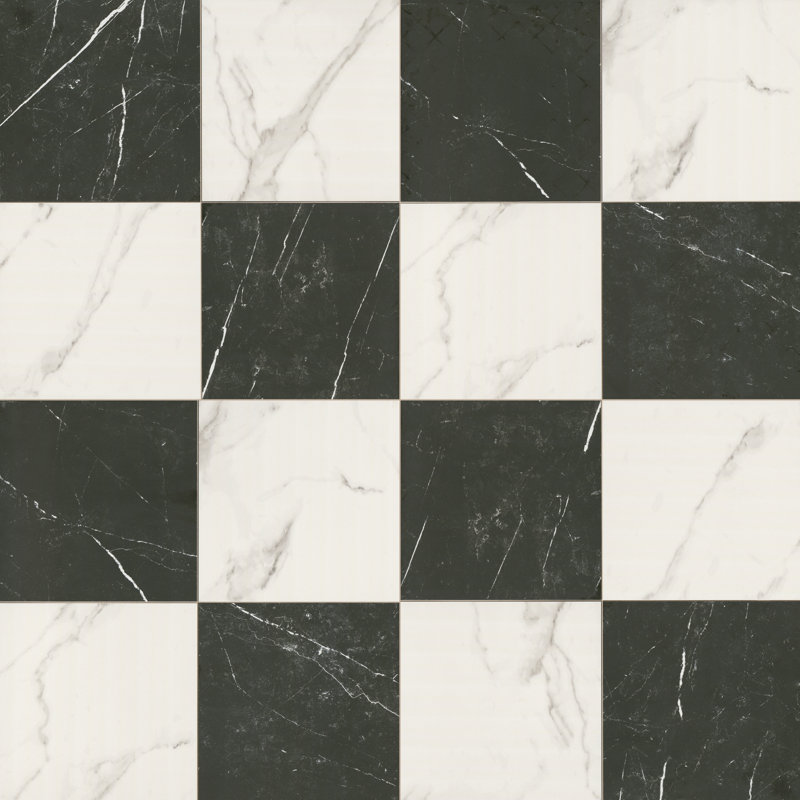 Alme Vanta 24 in. x 24 in. Matte Marble Look Checkered Porcelain Floor and Wall Tile, Vanta