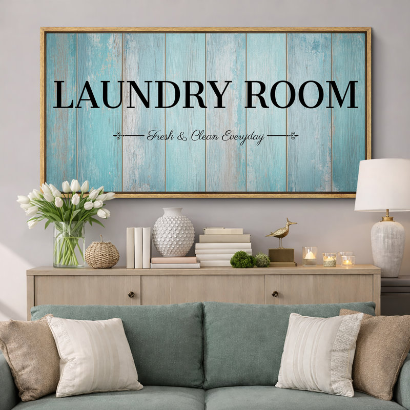 "Laundry Room", "Fresh & Clean Everyday Extra Large", impression sur toile encadrée, H 30 po x l 60 po x P 1,5 po, Naturel