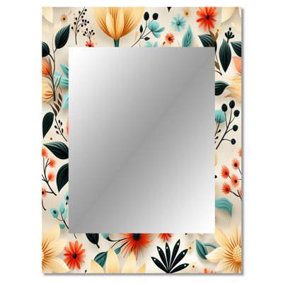 Breaanna Multicolor Tribal Fusion Floral Pattern - Floral Unique Wall Mirror, Cottage Mirror, Printed Metal Art