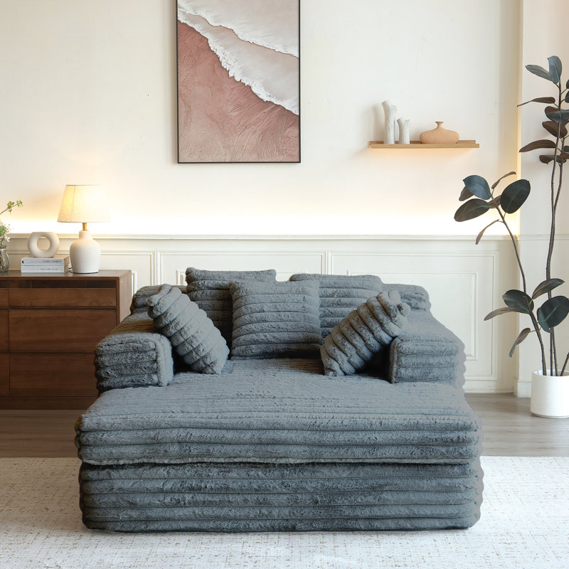 Chaise longue rembourrée gris foncé - Fauteuil-lit avec coussins et confortable pour salle de cinéma, salon, chambre à coucher surdimensionnée idéale pour l'intérieur
