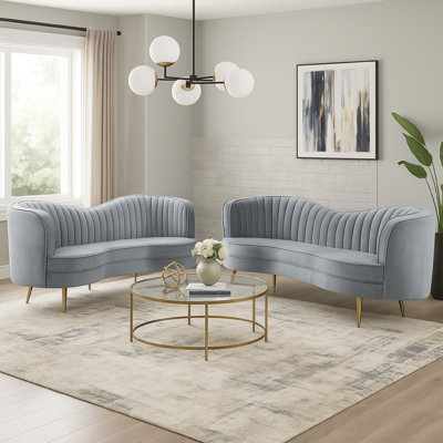 2-piece Upholstered Channel Tufted Sofa Set Grey