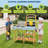 Outdoor Wooden Kids Mud Kitchen, Pretend Play Set with Planter Box Sink Stove Chalkboard Storage Shelves for Backyard Sensory Play