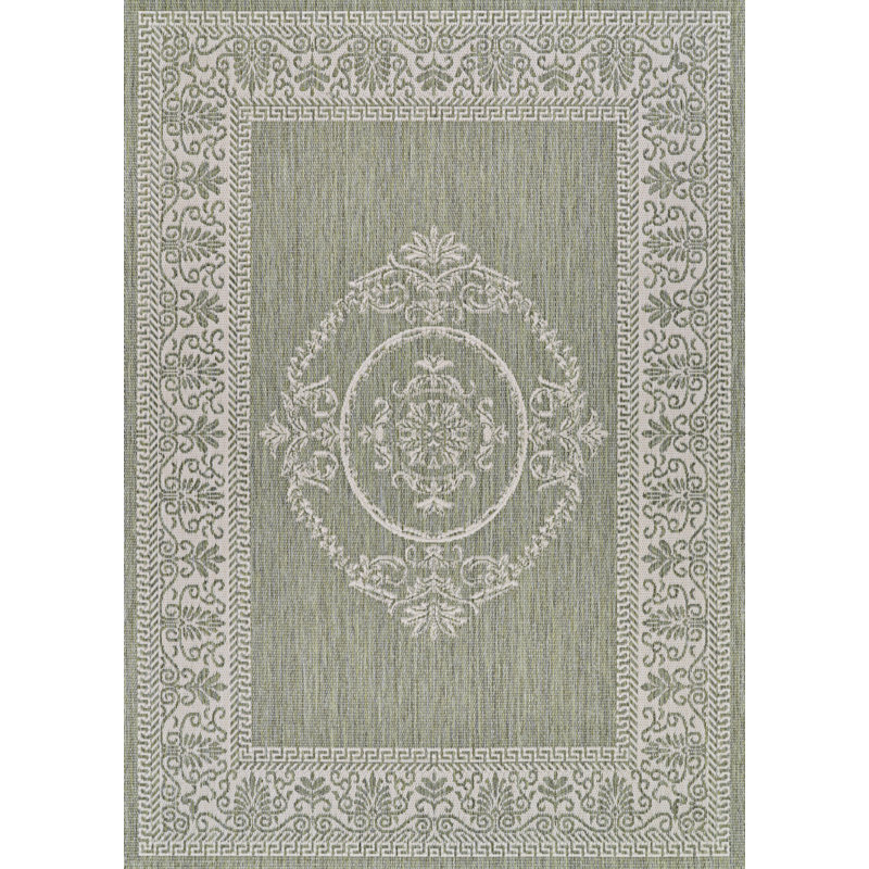 Tapis vert / ivoire à motif floral Curbelo, Carré 7 pi 6 po