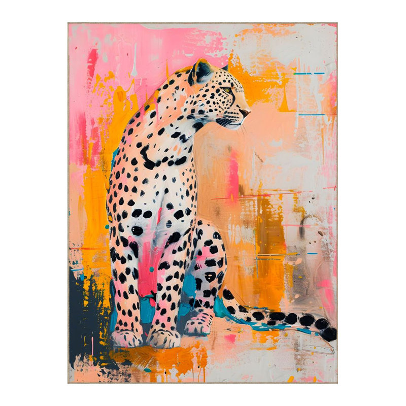 Tapis décoratif tissé multicolore à motif léopard lavable à la machine, Sous-tapis rectangulaire 5 pi 1 po x 7 pi 7 po inc