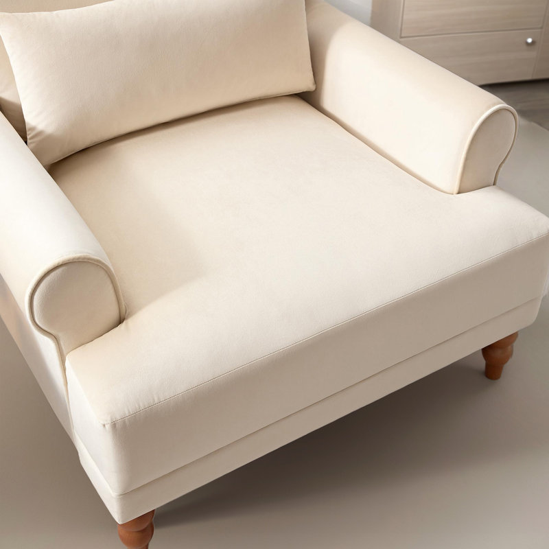 Oversize Accent Chair With A Pillow, Beige Velvet