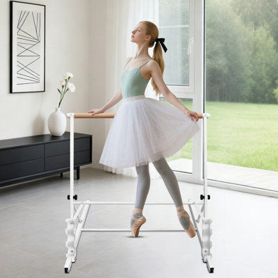 3.5FT White Solid Wood Ballet Barre With Adjustable Range Of 31.5-39.5 Inches For Dance Practice