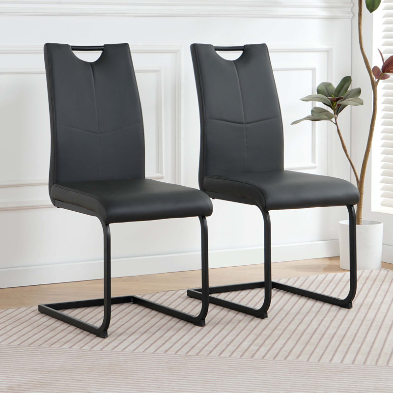 Ambernique 18.5'' H Faux Leather Upholstered Metal Side Chair, 4, Black, Silver