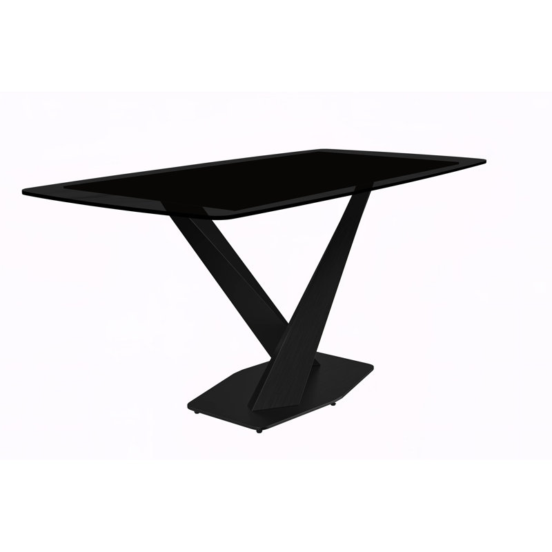 Kivah Modern Dining Table, Rectangular Sintered Stone Kitchen Table with Brushed Stainless Steel Double Pedestal Base, Contemporary Dining Room & Office Conference Furniture