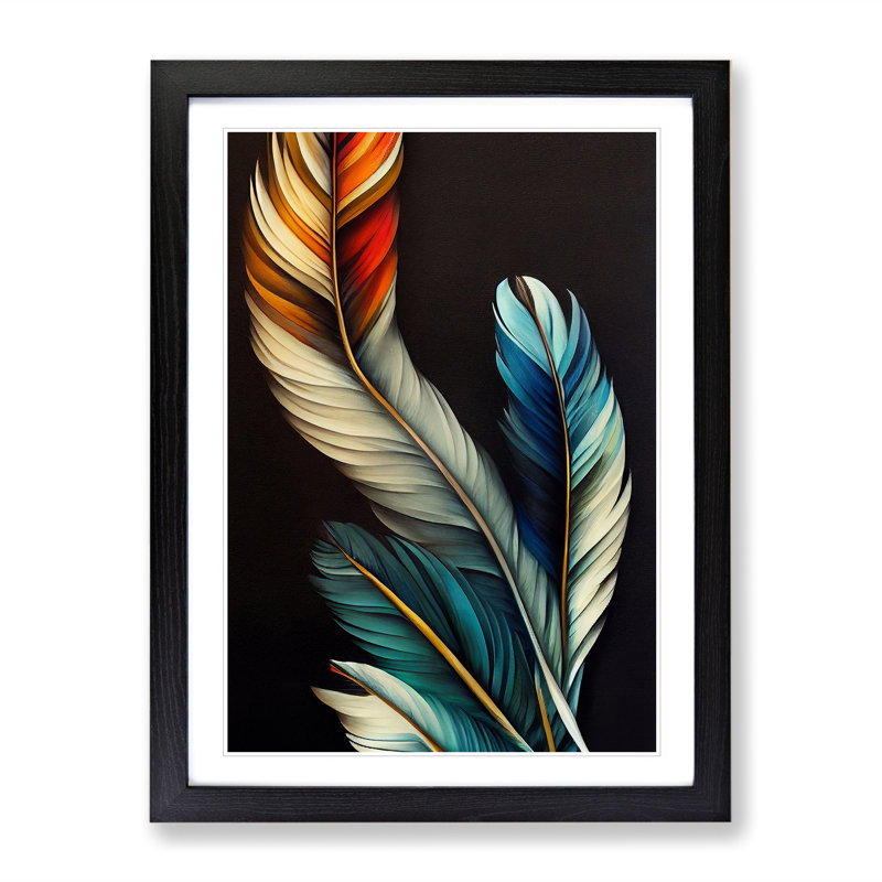 Pretty Feathers - Wall Art, Black Framed, 64cm H x 46cm W x 2cm D, White