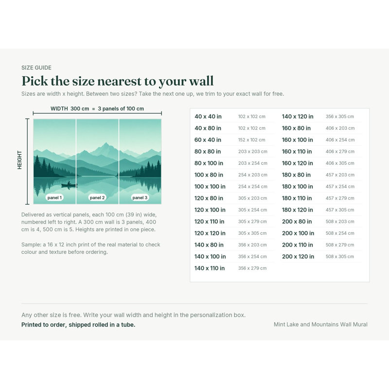 Mint Lake and Mountains Wallpaper Mural, Peel and Stick Kids Room Wall Mural, Layered Silhouette Landscape Nursery Wallpaper