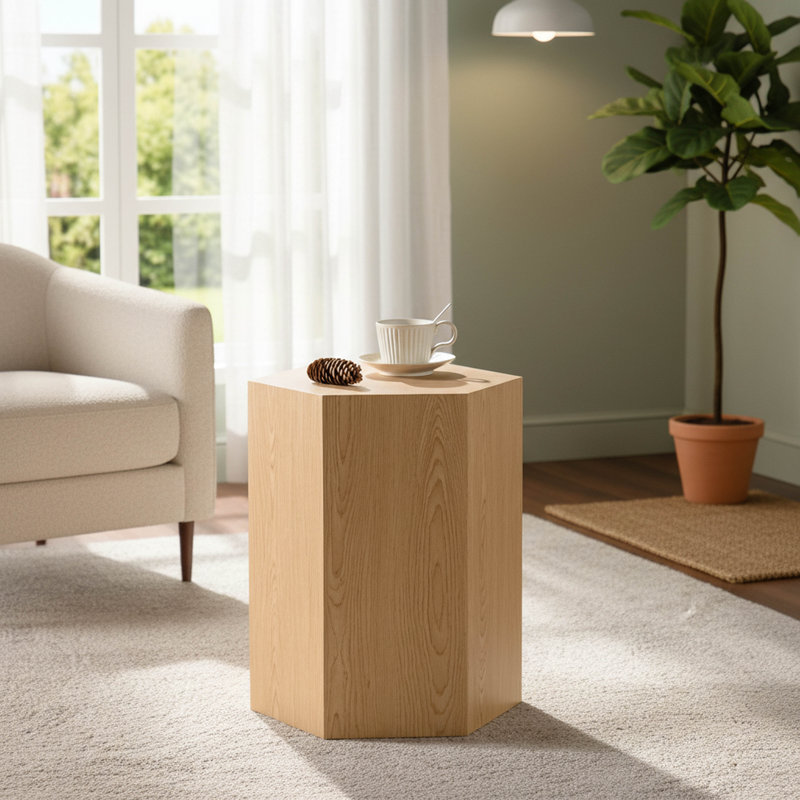 Ensemble de table basse et de table d'appoint moderne en bois aggloméré avec finition grain de bois, entièrement assemblé pour les petits espaces