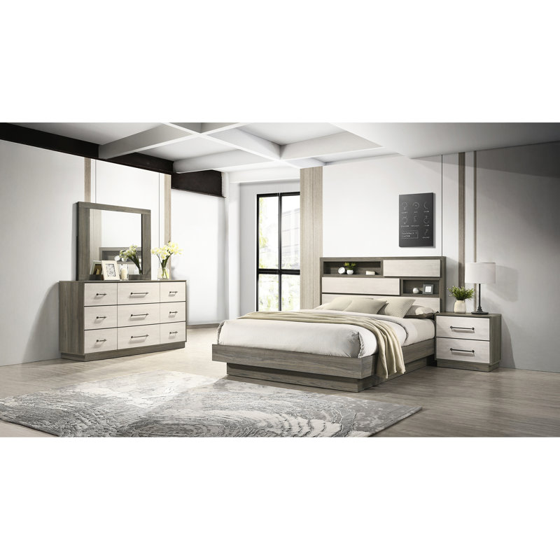 2 Table de chevet beige et brune - Accessoire de chambre à coucher moderne et fonctionnel