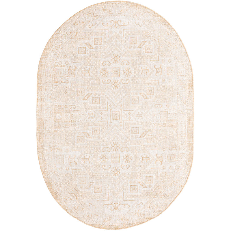 Outdoor Chand Area Rug Ivory Color, Oval 5'3" x 7'10"