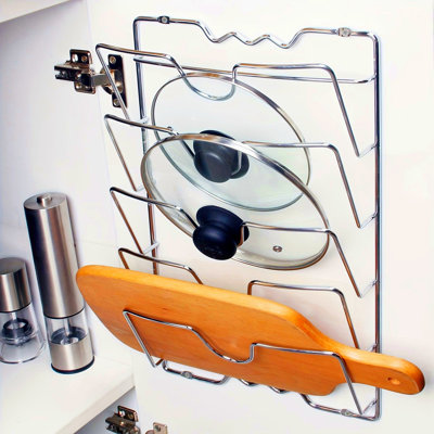 Multi-Functional Wall-Mounted Kitchen Lid Rack & Cutting Board Holder, Silver, Single Unit