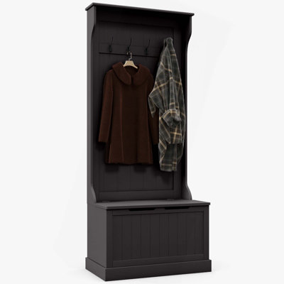 28" 3-In-1 Entryway Hall Tree With Storage Bench,Coat Rack With Four Hooks And Shoe Storage by Red Barrel Studio