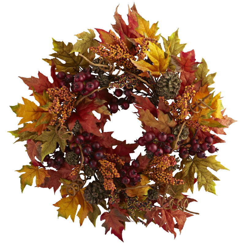 Autumn Maple and Berry Artificial Wreath with Pinecones