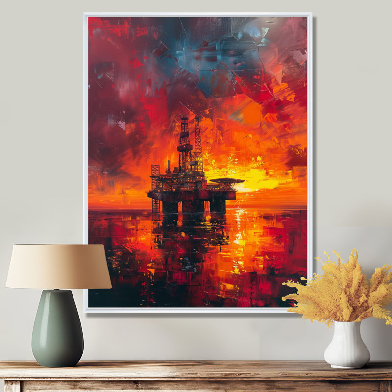 «Red Orange Orange Rig Sunrise Rodeo I», art mural, Toile encadrée flottée blanche, H 12 po x l 20 po x P 1 po