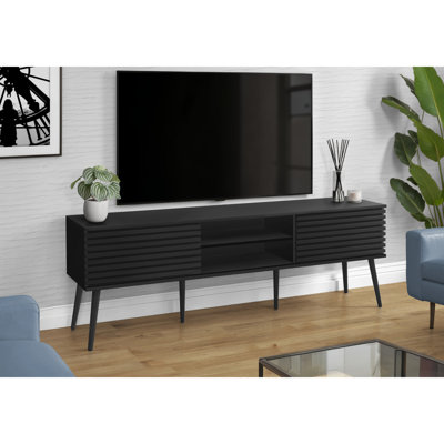 Media Entertainment Center With Storage Cabinet And Shelves, Black Laminate, For Living Room And Bedroom