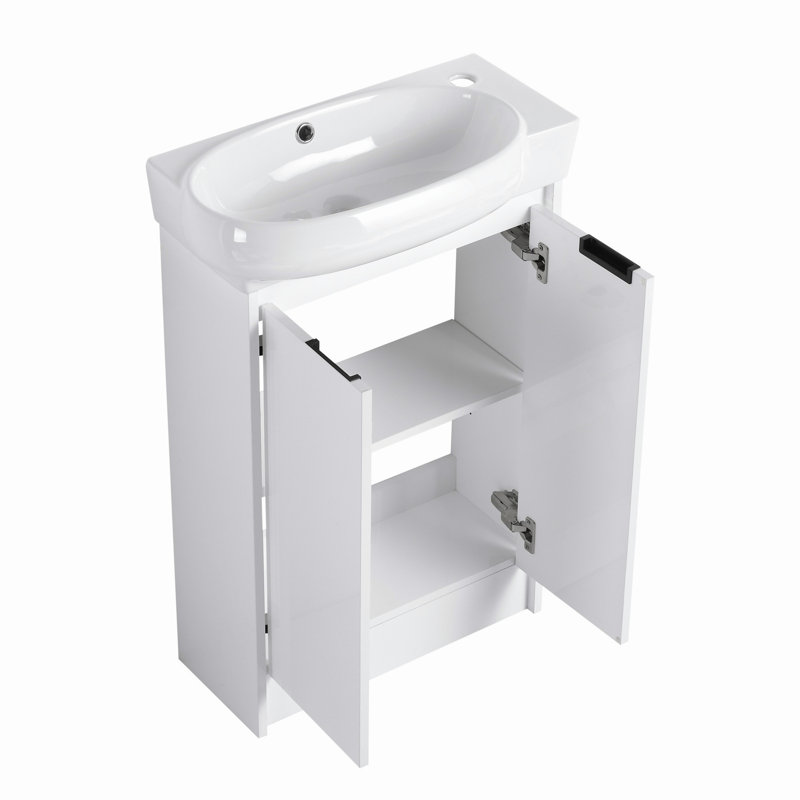 Meuble-lavabo avec lavabo et support de rangement pour petite salle de bain, Blanc lustré