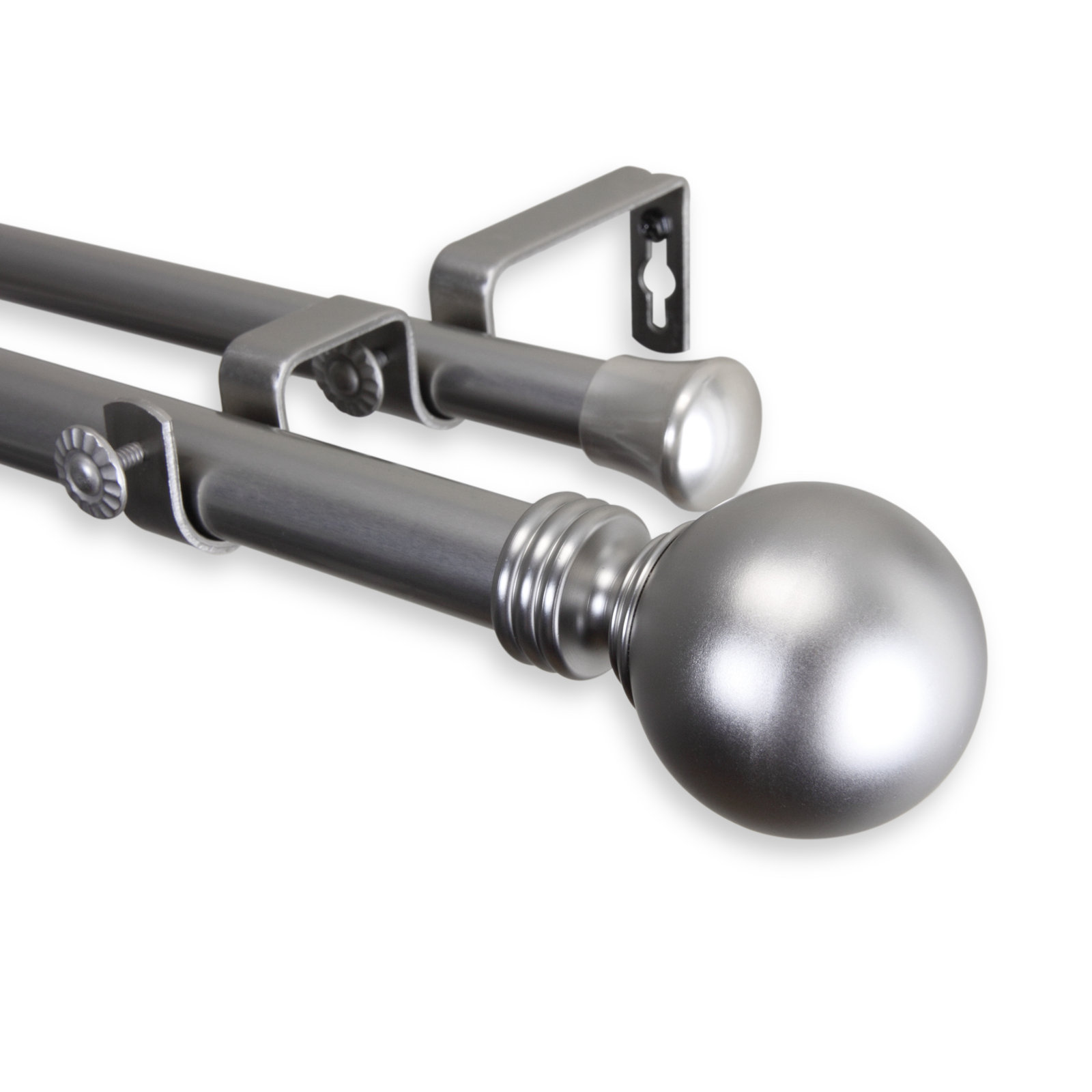 Abbeville Globe Double Curtain Rod, 28" - 48" W, Satin Nickel