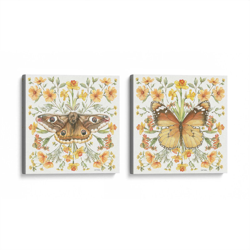 Sunny Flutters, ensemble de 2 impressions, 16 po x 16 po, Toile tendue, Toile tendue
