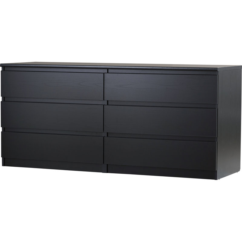 Jada 6 Drawer 60.5" W Double Dresser, Black Wood Grain