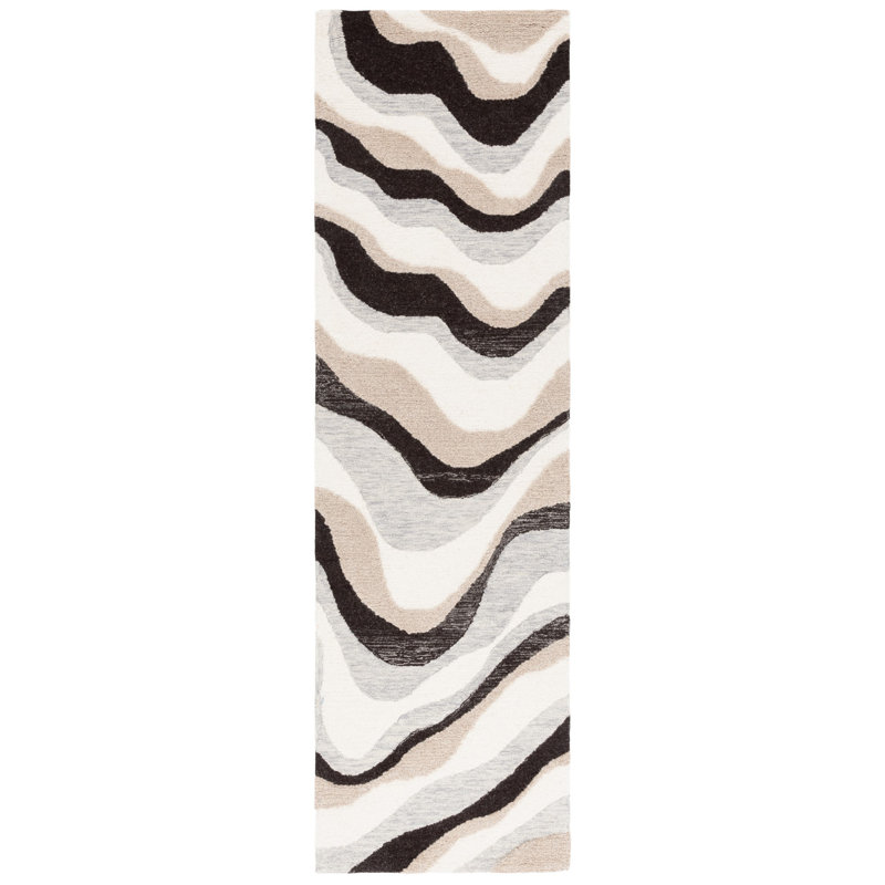 Joshwa Hand Tufted Wool/Cotton Abstract Rug in Gray/Ivory, Runner 2'3" x 8'