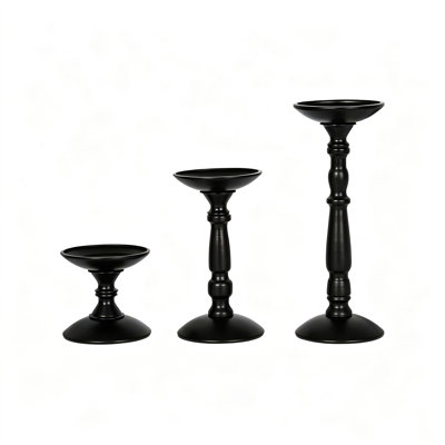 Set of 3 Matte Black Pillar Candle Holders, Farmhouse Iron Candlesticks for Dining Table, Mantel or Console